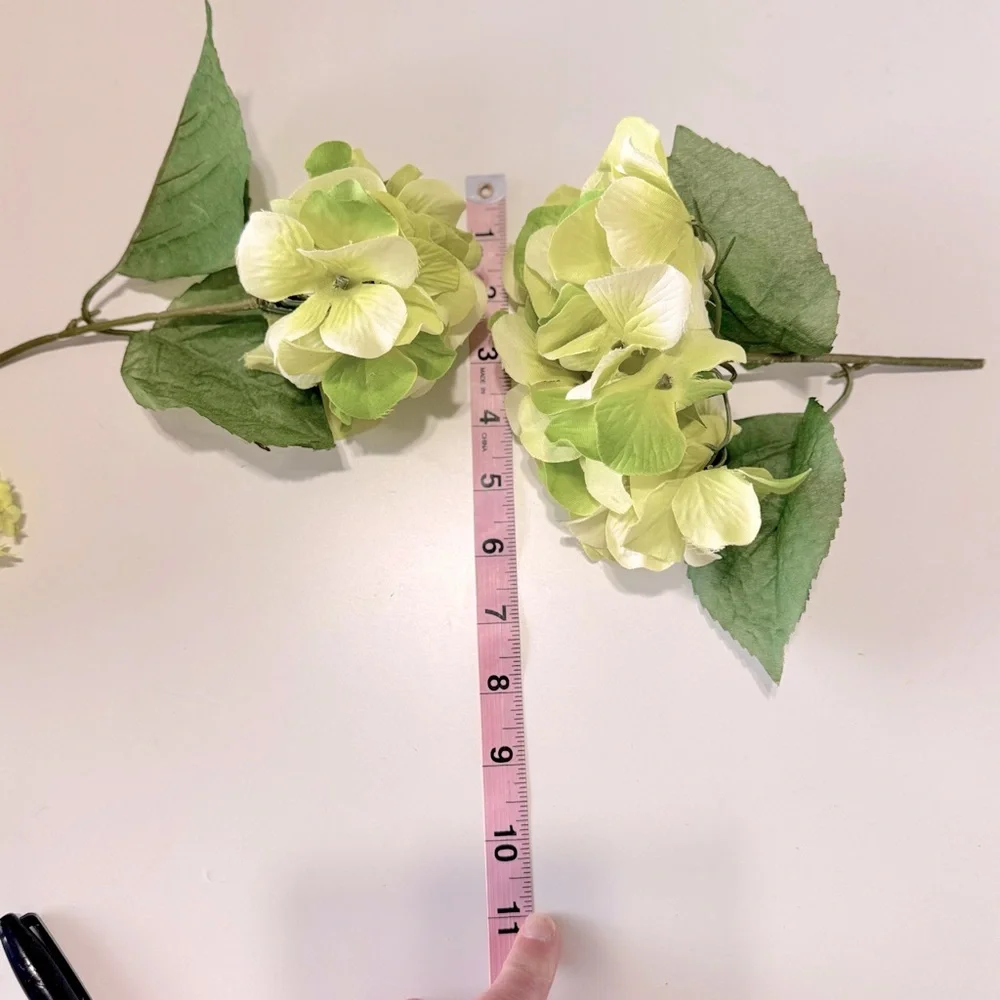 2 SHABBY CHIC Green Hydrangeas w Stems Floral Arrangement Faux Flower LIFELIKE